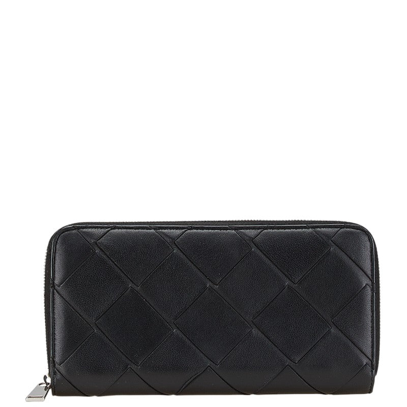 ボッテガヴェネタ マキシイントレチャート 長財布 ラウンドファスナー ブラック レザー レディース BOTTEGAVENETA 【中古】