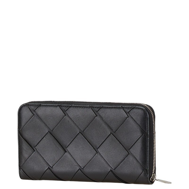 ボッテガヴェネタ マキシイントレチャート 長財布 ラウンドファスナー ブラック レザー レディース BOTTEGAVENETA 【中古】