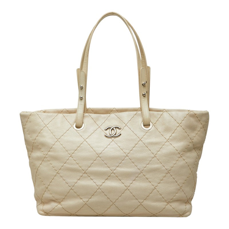 シャネル ココマーク オンザロード トートバッグ ショルダーバッグ A48019 アイボリー シルバー レザー レディース CHANEL 中古