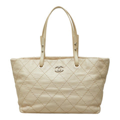シャネル ココマーク オンザロード トートバッグ ショルダーバッグ A48019 アイボリー シルバー レザー レディース CHANEL 中古