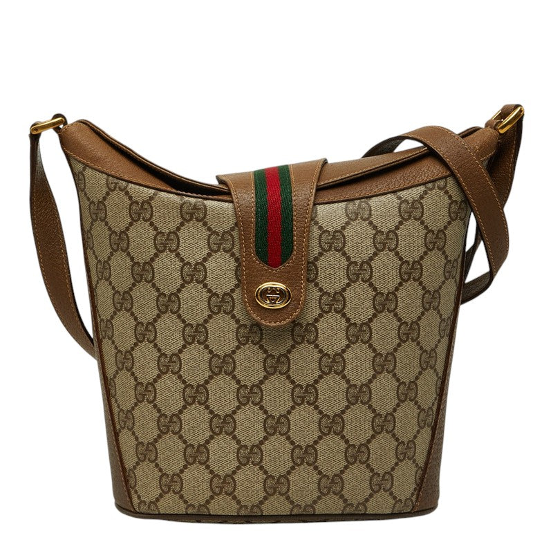 グッチ GGスプリーム シェリーライン 斜め掛け ショルダーバッグ 904 02 081 ベージュ ブラウン PVC レザー レディース GUCCI 中古