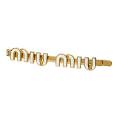 ミュウミュウ ロゴ ヘアピン ヘアアクセサリー 51F146 ゴールド ホワイト 真鍮 メッキ レディース MIUMIU 中古
