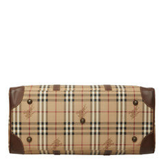 バーバリー ノバチェック ボストンバッグ ベージュ ブラウン PVC レザー レディース BURBERRY 中古