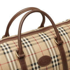 バーバリー ノバチェック ボストンバッグ ベージュ ブラウン PVC レザー レディース BURBERRY 中古
