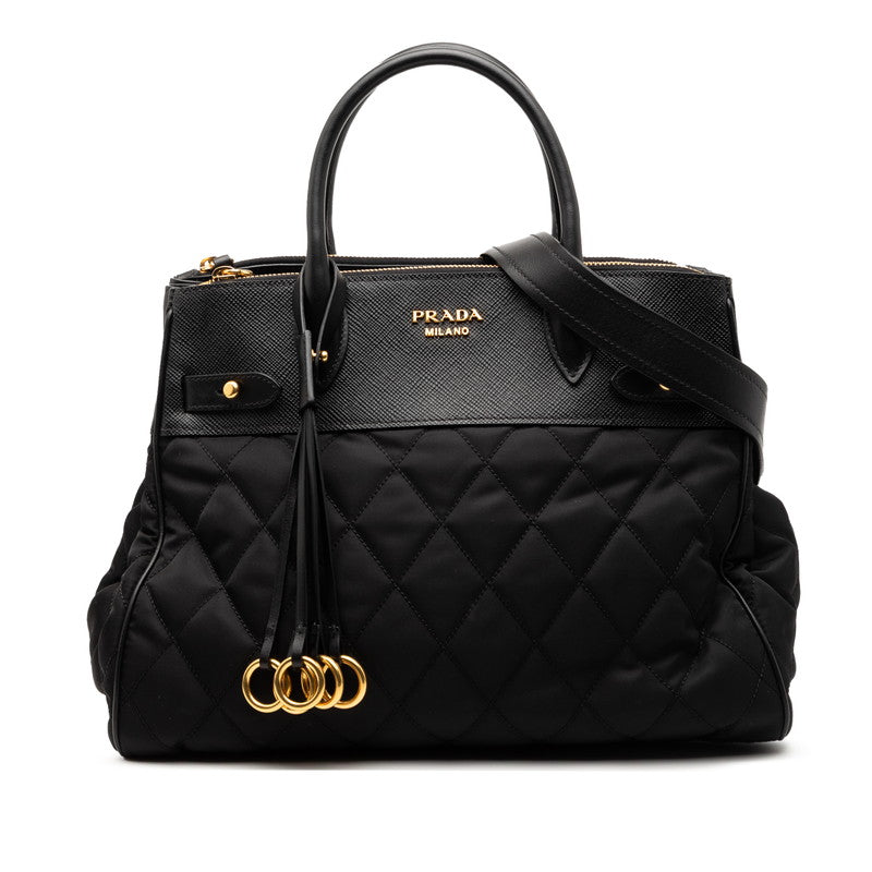 プラダ キルティング ハンドバッグ ショルダーバッグ 2WAY 1BA079 ブラック ナイロン サフィアーノレザー レディース PRADA 【中古】