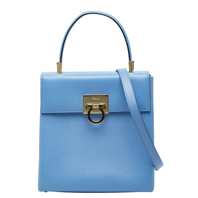 サルヴァトーレフェラガモ ガンチーニ ハンドバッグ ショルダーバッグ 2WAY AQ-21 0160 ライトブルー レザー レディース Salvatore Ferragamo 【中古】
