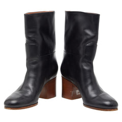 セリーヌ ヒール ショートブーツ サイズ35.5 ブラック レザー レディース CELINE 【中古】