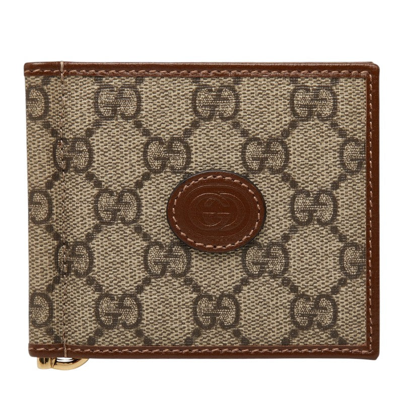 グッチ GGスプリーム マネークリップ 二つ折り財布 700686 ベージュ ブラウン PVC レザー レディース GUCCI 【中古】