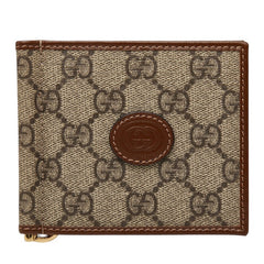 グッチ GGスプリーム マネークリップ 二つ折り財布 700686 ベージュ ブラウン PVC レザー レディース GUCCI 【中古】