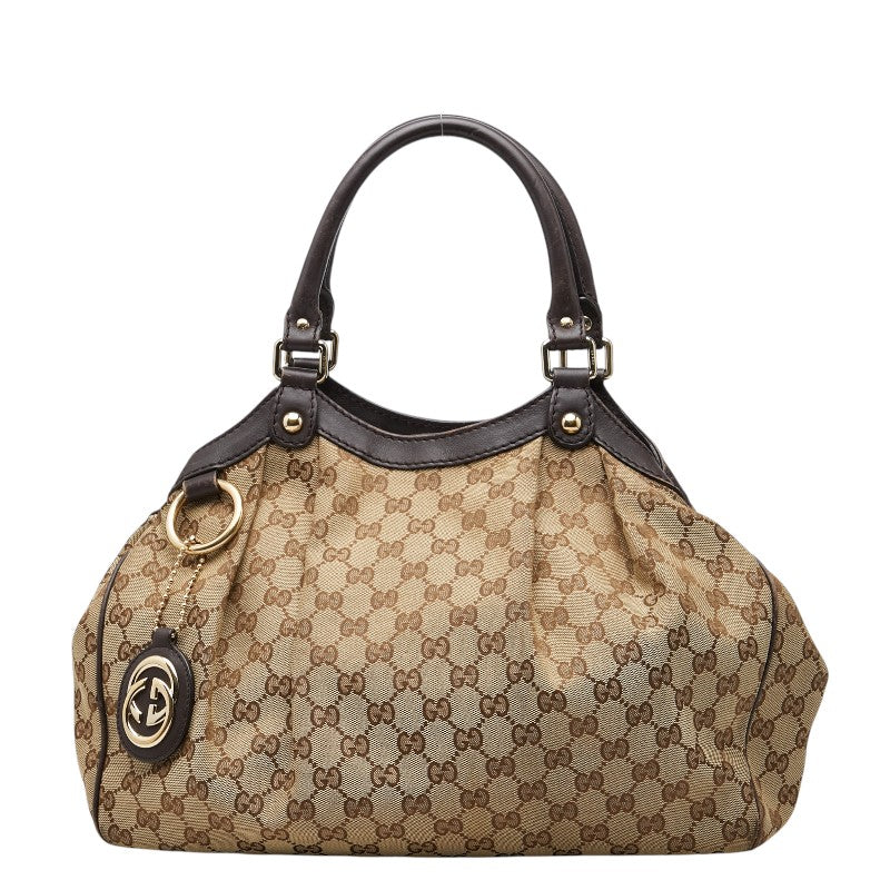 グッチ GGキャンバス スーキー ハンドバッグ トートバッグ 211944 ベージュ ブラウン キャンバス レザー レディース GUCCI 【中古】