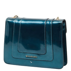 ブルガリ セルペンティ フォーエバー チェーン ショルダーバッグ 斜めかけ ブルー系 パテントレザー レディース BVLGARI 【中古】