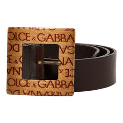 ドルチェアンドガッバーナ ロゴ スクエア バックル ベルト ダークブラウン レザー メンズ DOLCE&GABBANA 【中古】