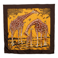エルメス カレ90 Les Girafes レ ジラフ スカーフ 大判 イエロー系 ブラウン シルク レディース HERMES 【中古】