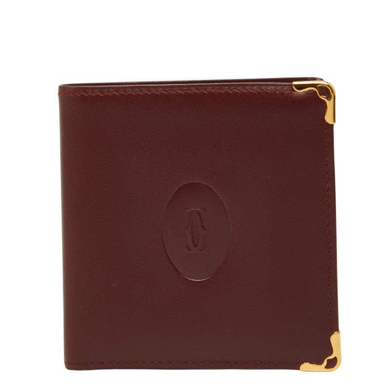 カルティエ マストライン 二つ折り財布 ワインレッド系 レザー レディース CARTIER 【中古】