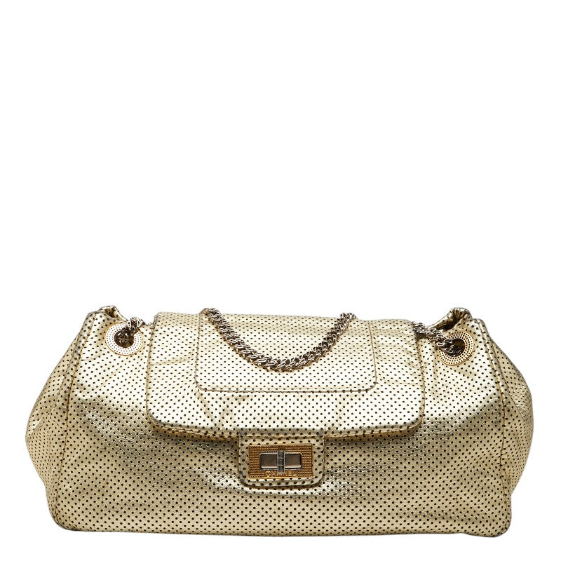 シャネル 2.55 アコーディオン チェーン ショルダーバッグ パンチング ゴールド レザー レディース CHANEL 【中古】