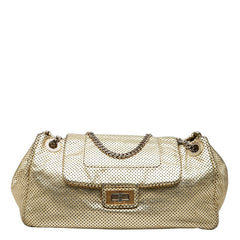 シャネル 2.55 アコーディオン チェーン ショルダーバッグ パンチング ゴールド レザー レディース CHANEL 【中古】