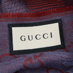グッチ GGロゴ ストール スカーフ パープル ワインレッド ウール シルク レディース GUCCI 【中古】