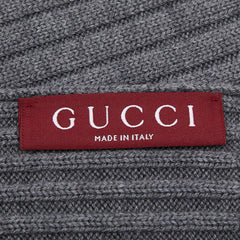 グッチ ロゴ ニット リブ スカーフ マフラー 812378 グレー ウール カーフ レディース GUCCI 【中古】