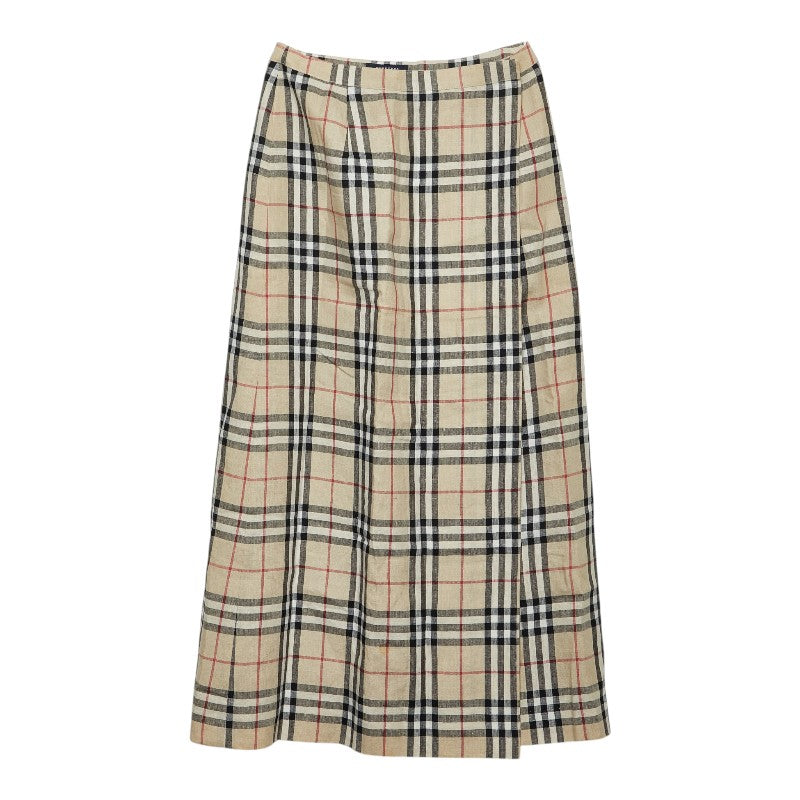 バーバリー ノバチェック ロング ラップ スカート サイズ38 三陽商会 ベージュ リネン キュプラ レディース BURBERRY 【中古】