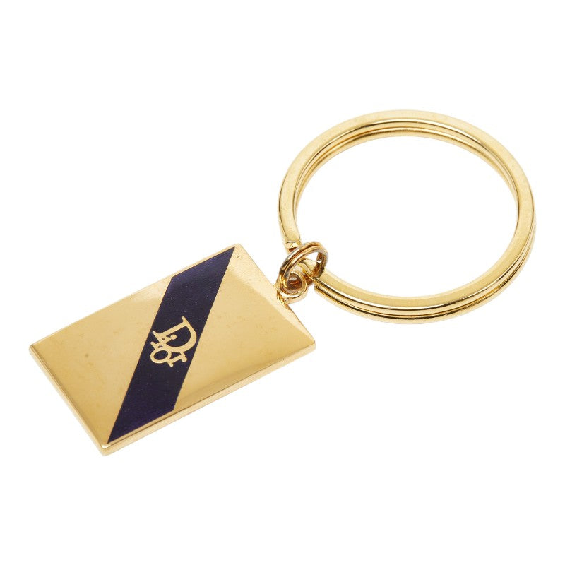 ディオール ロゴ プレート キーホルダー チャーム ゴールド ブラック メッキ GP レディース Dior 【中古】