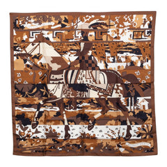 エルメス カレ90 LES DIX CAVALIERS 10人の騎士 スカーフ ブラウン ブラック シルク レディース HERMES 【中古】