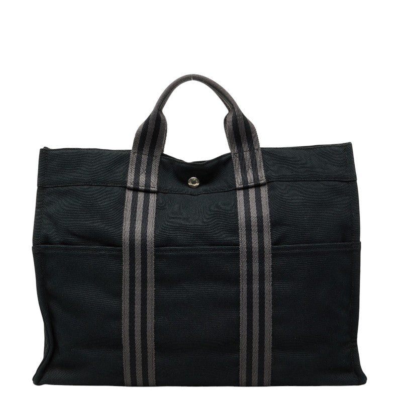 エルメス フールトゥMM トートバッグ ハンドバッグ ブラック グレー キャンバス レディース HERMES 【中古】