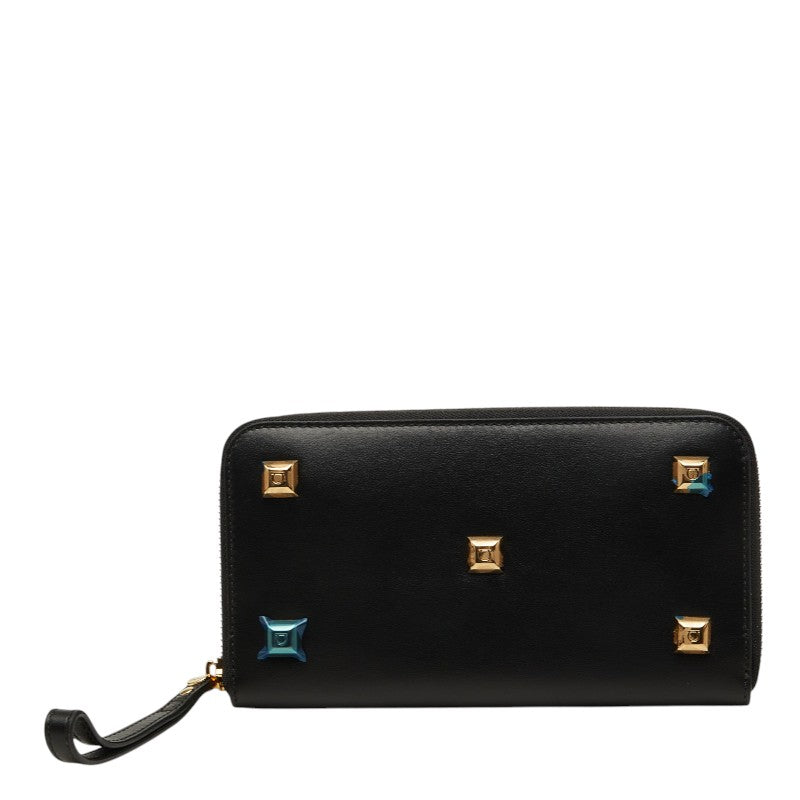 サルヴァトーレフェラガモ スタッズ ガンチーニ ラウンドファスナー 長財布 ブラック レザー レディース Salvatore Ferragamo 【中古】