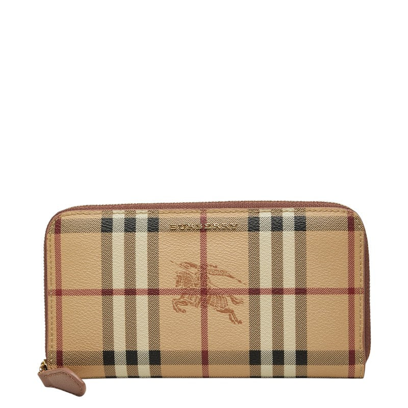 バーバリー ノバチェック シャドーホース ラウンドファスナー 長財布 ベージュ マルチカラー PVC レザー レディース BURBERRY 【中古】