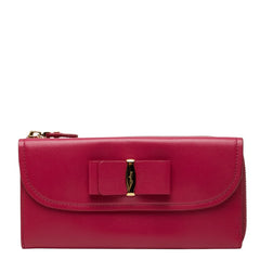サルヴァトーレフェラガモ ヴァラリボン 長財布 ピンク レザー レディース Salvatore Ferragamo 【中古】