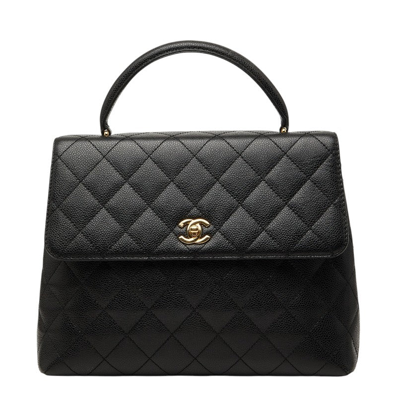 シャネル ココマーク マトラッセ ハンドバッグ トップハンドル ブラック ゴールド金具 キャビアスキン レディース CHANEL 【中古】