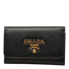 プラダ サフィアーノ 4連 キーケース 1PG004 ブラック NERO レザー レディース PRADA 【中古】