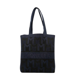 モンクレール ロゴ トートバッグ ショルダーバッグ ネイビー ブラック ニット レディース MONCLER 【中古】