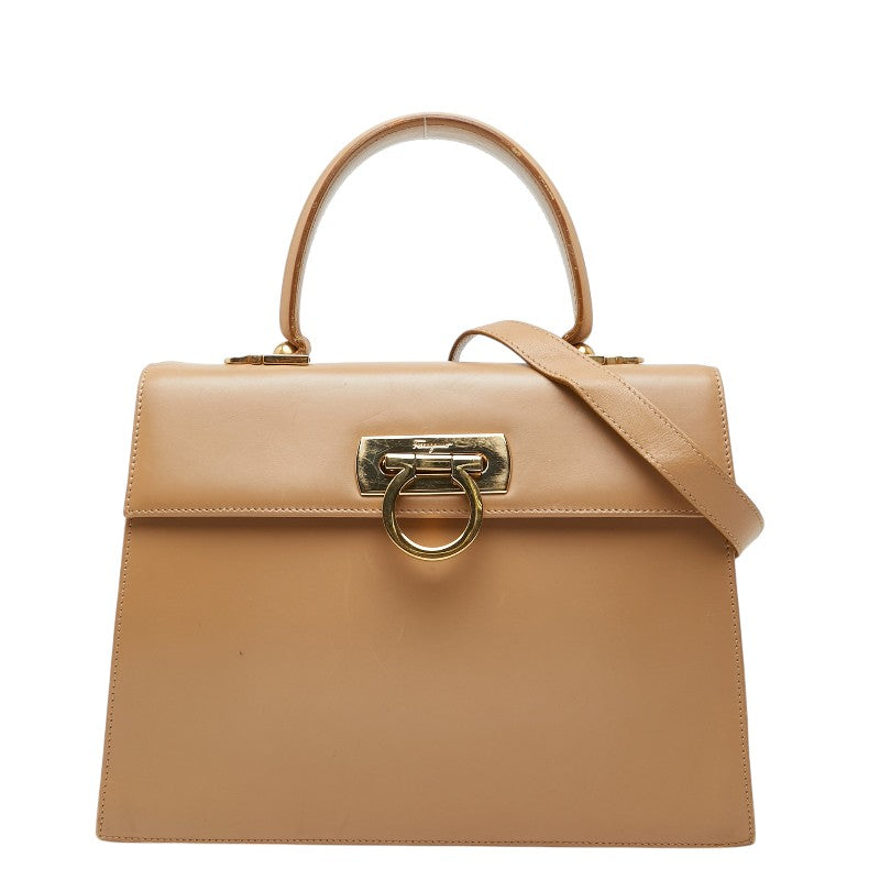 サルヴァトーレフェラガモ ガンチーニ ハンドバッグ ショルダーバッグ 2WAY BA21 2181 ベージュ レザー レディース Salvatore Ferragamo 【中古】