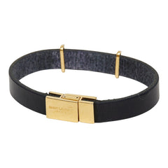 サンローラン オピウム YSLロゴ ブレスレット ブラック ゴールド メッキ レザー レディース SAINT LAURENT 【中古】