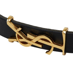 サンローラン オピウム YSLロゴ ブレスレット ブラック ゴールド メッキ レザー レディース SAINT LAURENT 【中古】