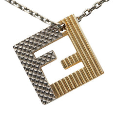 フェンディ FFロゴ スクエア チェーン ペンダント ネックレス ゴールド シルバー メタル レディース FENDI 【中古】