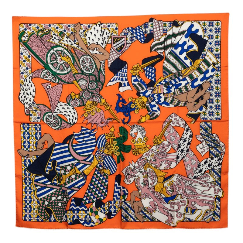 エルメス カレ90 DUELS ONIRIQUES 夢見る決闘 スカーフ オレンジ マルチカラー シルク レディース HERMES 【中古】