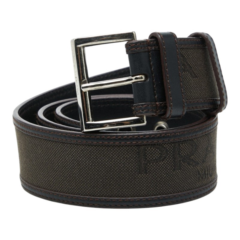 プラダ ロゴベルト ブラウン キャンバス レザー レディース PRADA 【中古】