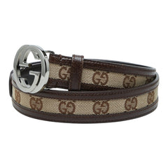 グッチ インターロッキングG GGキャンバス ロゴ バックルベルト 114874 ベージュ ブラウン キャンバス レザー レディース GUCCI 【中古】
