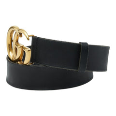 グッチ GGマーモント ロゴ バックルベルト 409416 493949 ブラック ゴールド レザー レディース GUCCI 【中古】