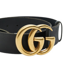 グッチ GGマーモント ロゴ バックルベルト 409416 493949 ブラック ゴールド レザー レディース GUCCI 【中古】