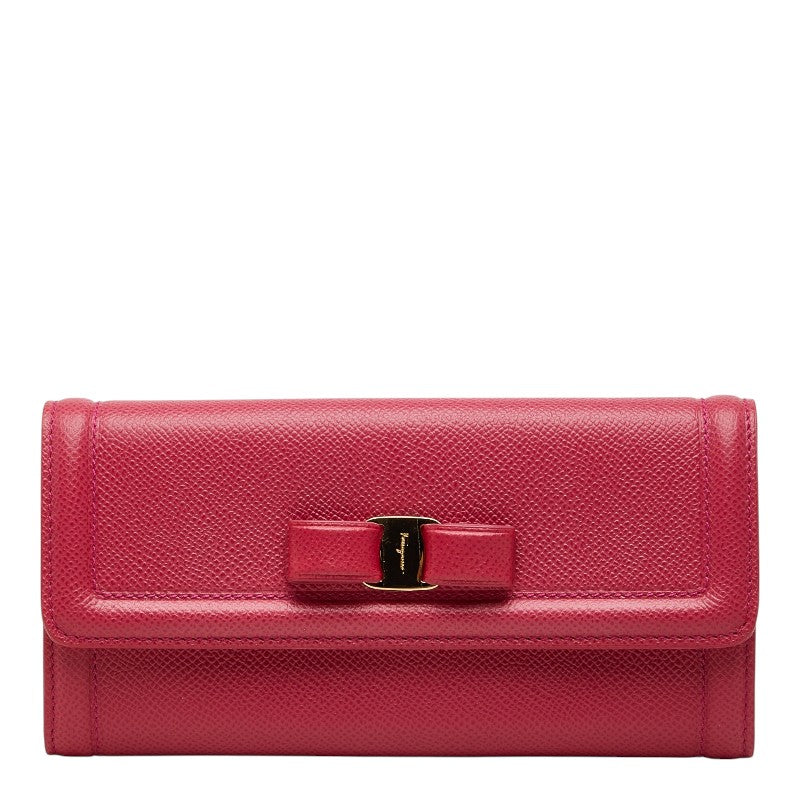 サルヴァトーレフェラガモ ヴァラリボン 長財布 ロングウォレット DP-22D154 ピンク レザー レディース Salvatore Ferragamo 【中古】