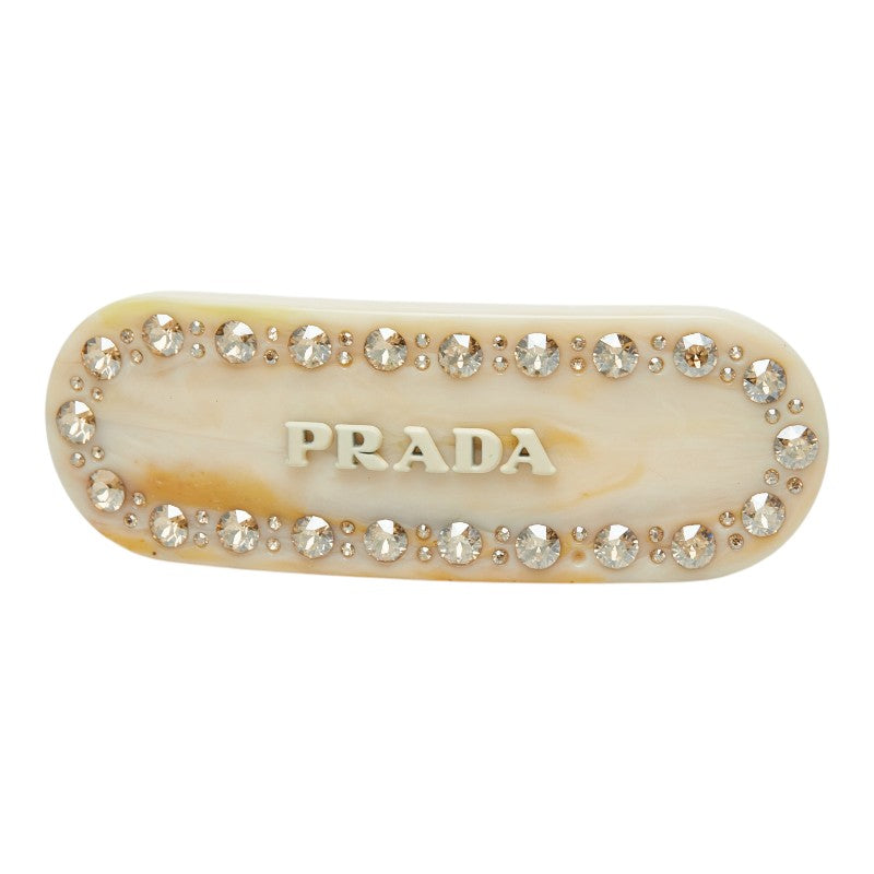 プラダ ロゴ バレッタ ヘアアクセサリー ベージュ ラインストーン レディース PRADA 【中古】