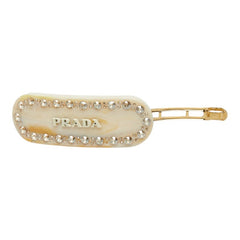 プラダ ロゴ バレッタ ヘアアクセサリー ベージュ ラインストーン レディース PRADA 【中古】