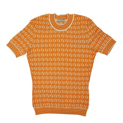 フェンディ ズッカ柄 ニットTシャツ 半袖 サイズ38 FZX649 オレンジ レーヨン ポリエステル ナイロン レディース FENDI 【中古】