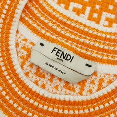 フェンディ ズッカ柄 ニットTシャツ 半袖 サイズ38 FZX649 オレンジ レーヨン ポリエステル ナイロン レディース FENDI 【中古】