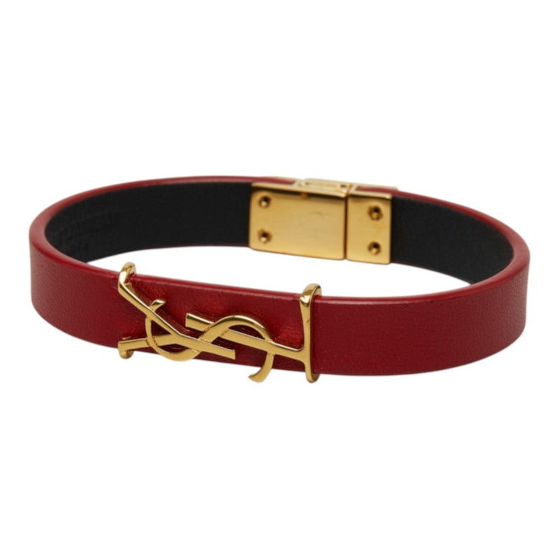 サンローラン カサンドラ オピウム YSLロゴ ブレスレット レッド ゴールド レザー メッキ レディース SAINT LAURENT 【中古】