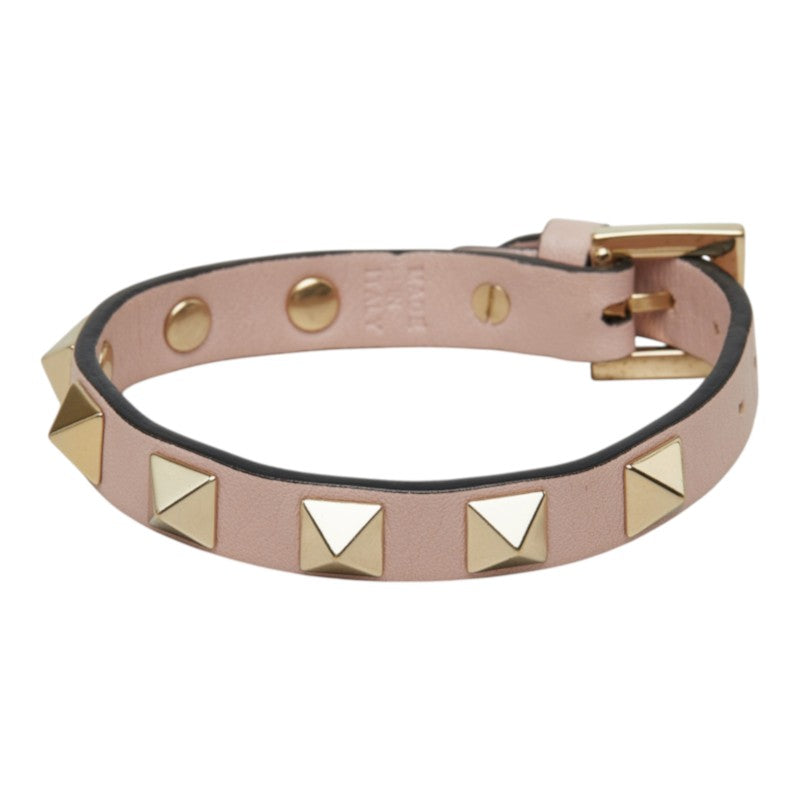 ヴァレンティノ ロックスタッズ ブレスレット ピンク ゴールド レザー メッキ レディース VALENTINO 【中古】