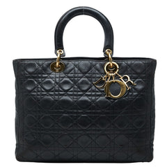 ディオール カナージュ レディディオール ラージ ハンドバッグ トートバッグ ブラック レザー レディース Dior 中古