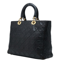 ディオール カナージュ レディディオール ラージ ハンドバッグ トートバッグ ブラック レザー レディース Dior 中古